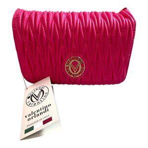 Valentino Orlandi Pink Quilted Vegan Leather Purse Crossbody Gold Logo Italy NEW